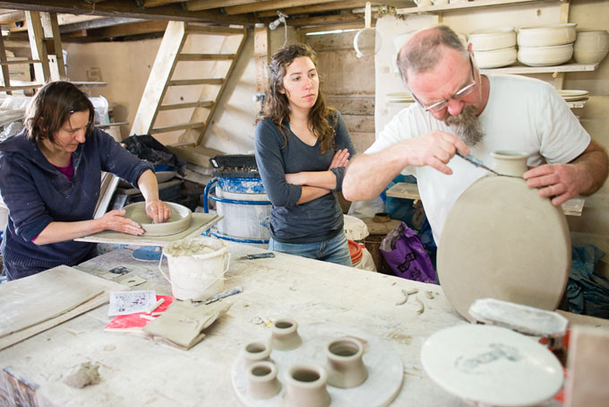 Nic Collins and Sabine Nemet in their pottery 2016